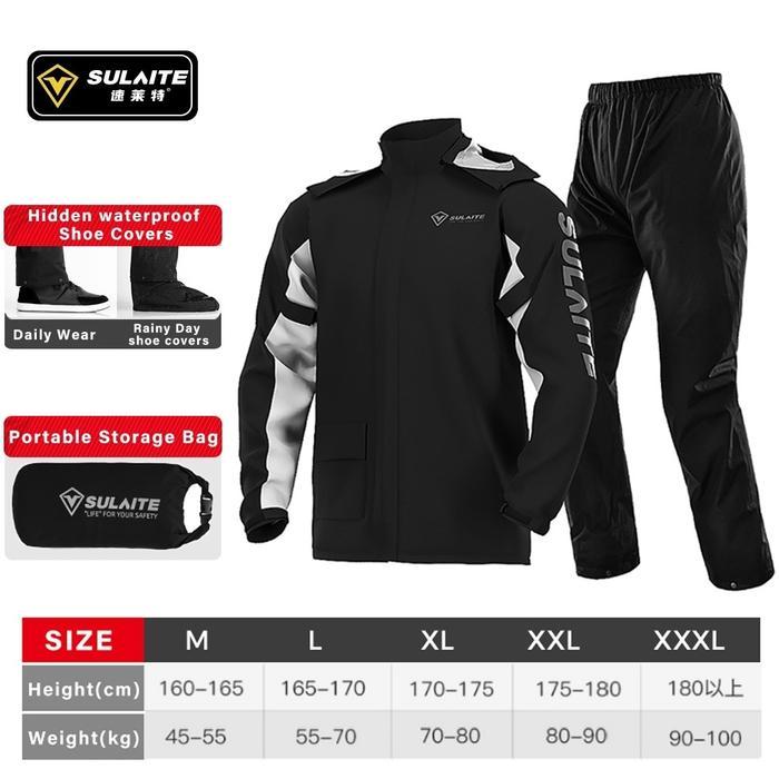 SULAITE Jas Hujan Motor Premium dengan Penutup Sepatu Single Piece Perlindungan Efektif dari Hujan C