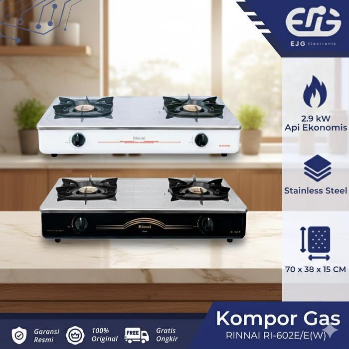 Rinnai kompor gas RI602E/RI602E(W) 2 tungku SNI RI 602E/ RI 602E(W) - 602E - Hitam