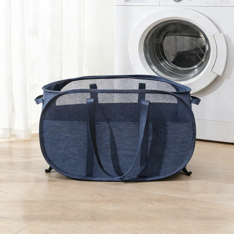 Large Capacity Gray Pop-up rty Laundry Basket Foldable with Handle Mesh Storage Basket Dormitory Bat