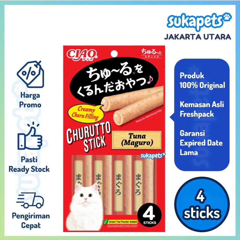 Ciao Churutto Stick Maguro Formula Snack Kucing 4 Sticks