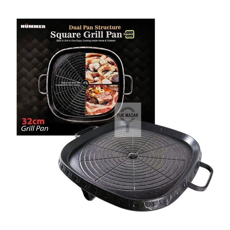 Bulgogi Square Grill Pan 32cm Anti Lengket Marble