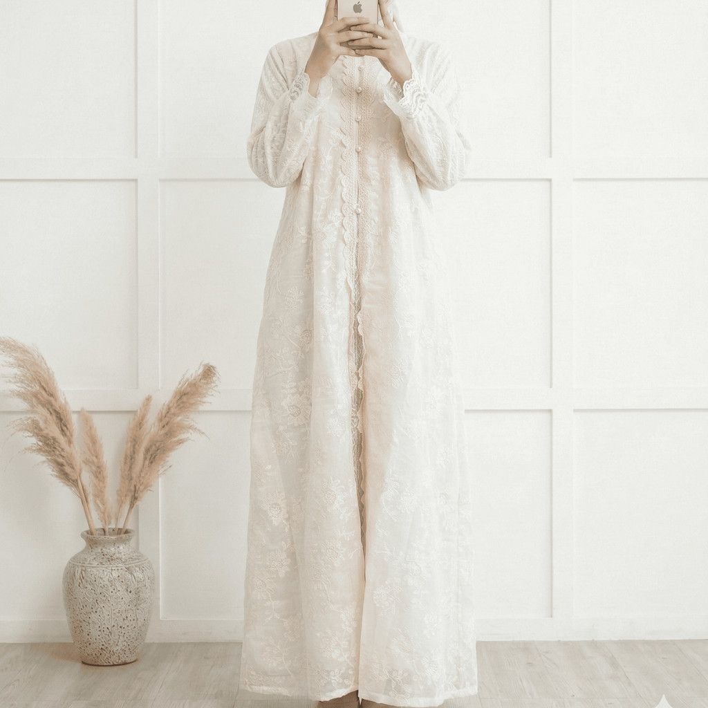 GABRIEL| 2 in 1 Gamis Long Tunik Bonus Manset Outer Brokat Lace Kondangan Baju Lebaran 2026