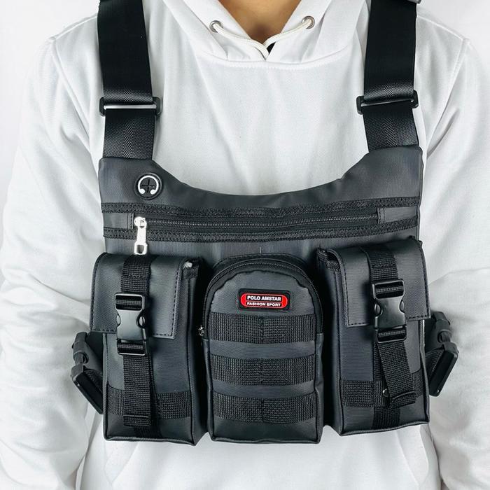 POLO AMSTAR Tas Selempang Dada Pria CHESTBAG Tahan Air Tas Pria Rompi Outdoor - Hitam