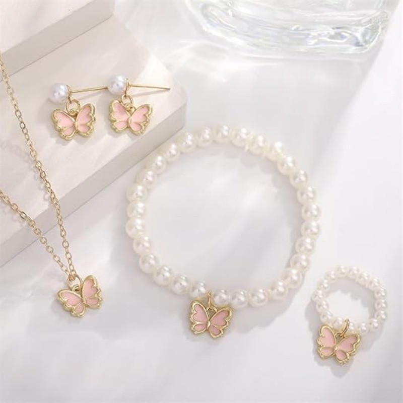 4 Pcs/set Mutiara Perhiasan Kupu-Kupu /Set Fashion Wanita /Set Perhiasan Wanita Titanium Mewah Kupu/