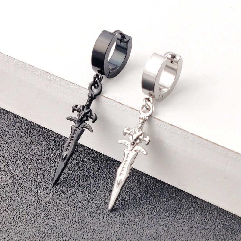 1 Pair Gothic Sword Pent Ear Clip/Buckle Earrings For Men/Women Stainless Steel Vintage Dagger Funny