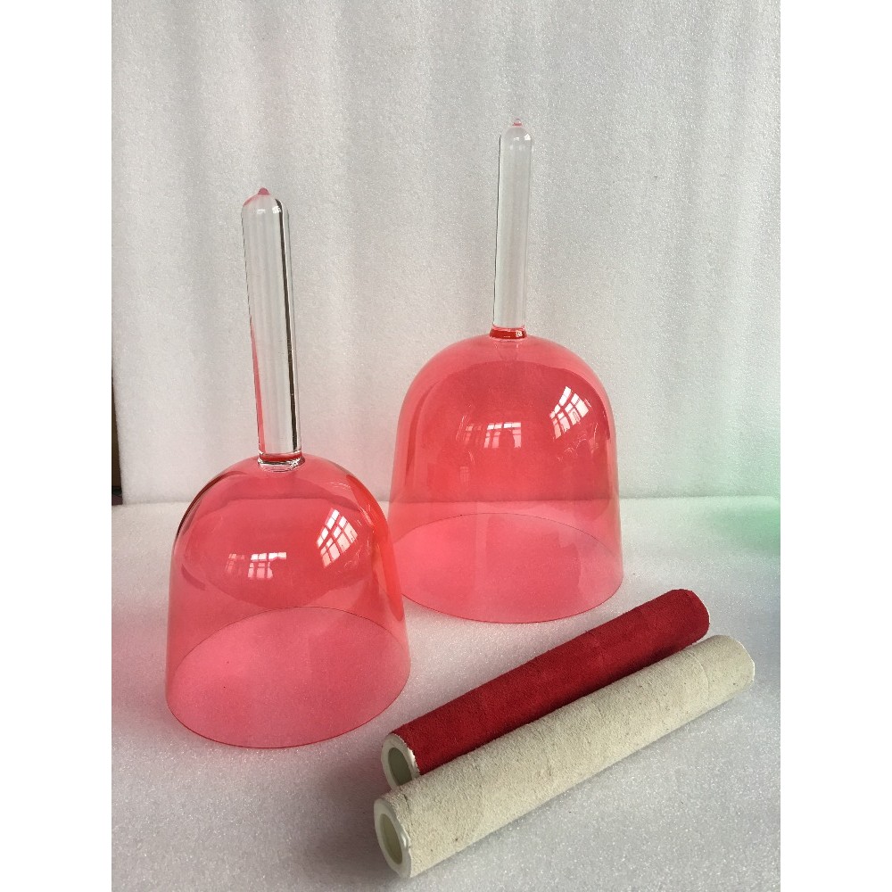 2pcs Red crystal singing bowls with handle perfect 5th octave C high crown and 4th octave C Root cha