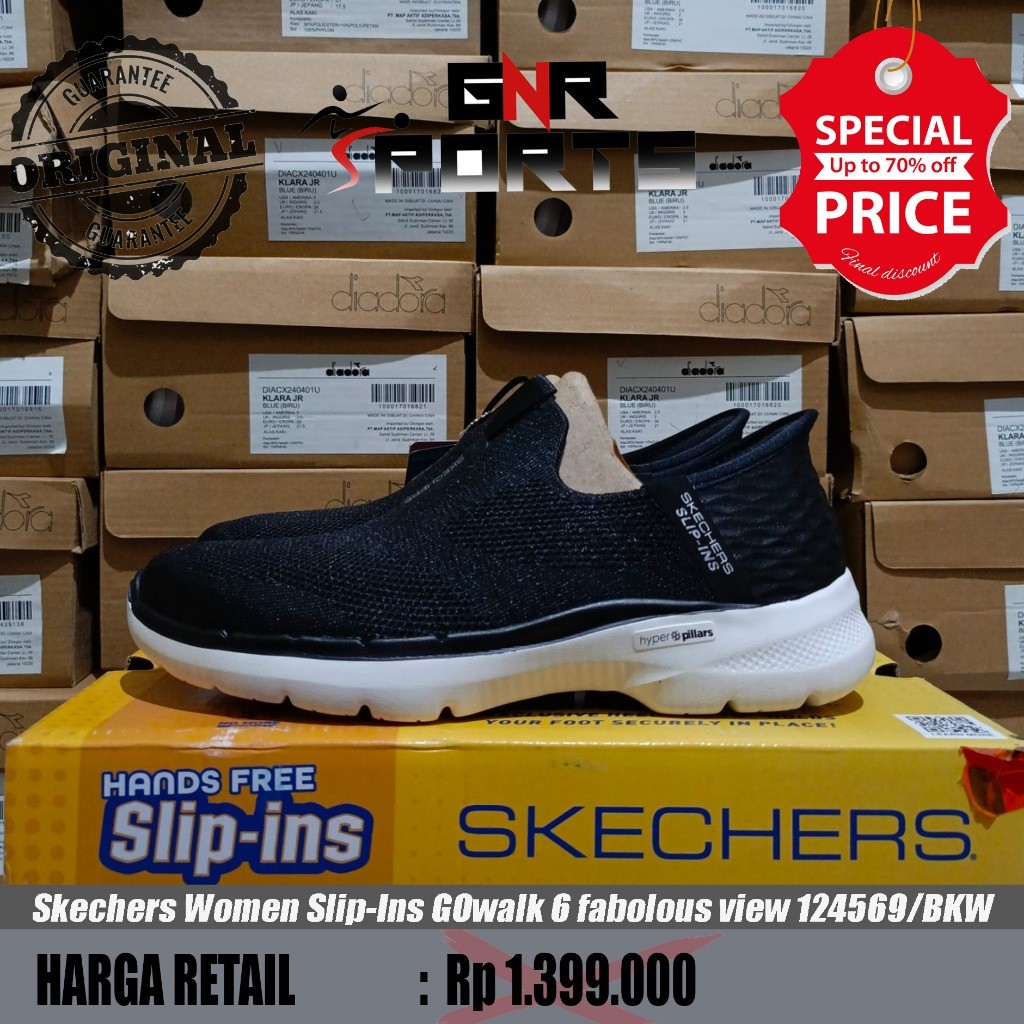 Sepatu Skechers Women Slip-Ins GOwalk 6 fabolous view 124569/BKW Original 100%
