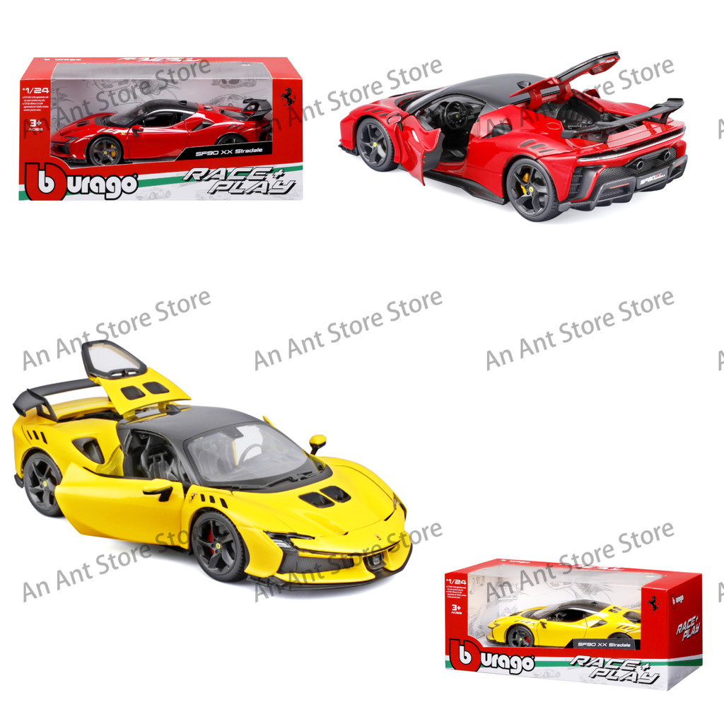 New In Stock 1:24 Bburago red anf yellow Sf90 Xx Stradale Sf90 Stradale Car Alloy Miniature Diecast 
