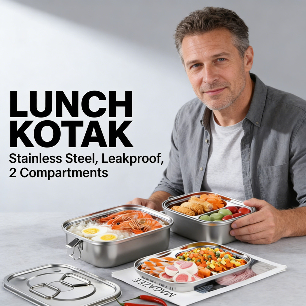 Tempat Makan Kotak Makan Stainless 2 Tingkat Tempat Kotak Makan Makan Tempat Anti Tumpah