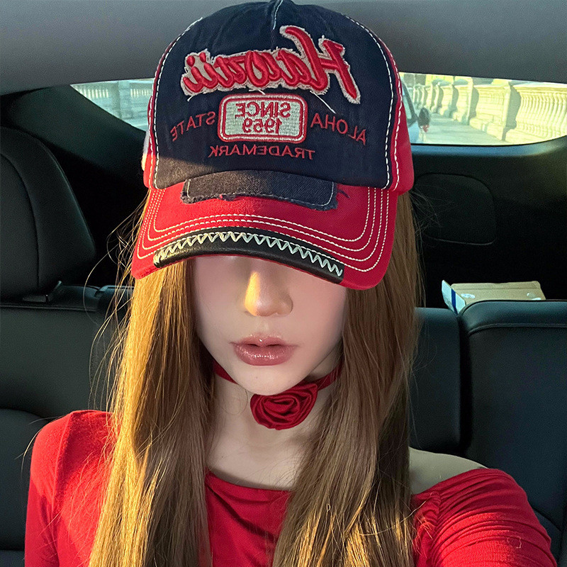 Topi baseball gaya streetwearAmerika bordir tiga dimensi,  tampilan vintage, topi duckbillserbaguna.