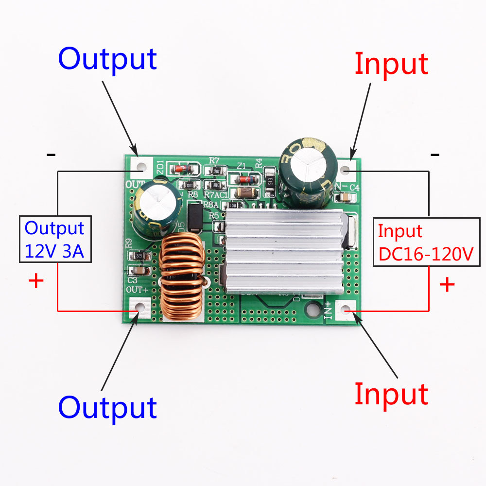 Modul Step Down DC 9V 12V 24V 36V 48V 72V 84V 120V ke 5V 3A, Catu Daya, Konverter DC DC, Konverter B