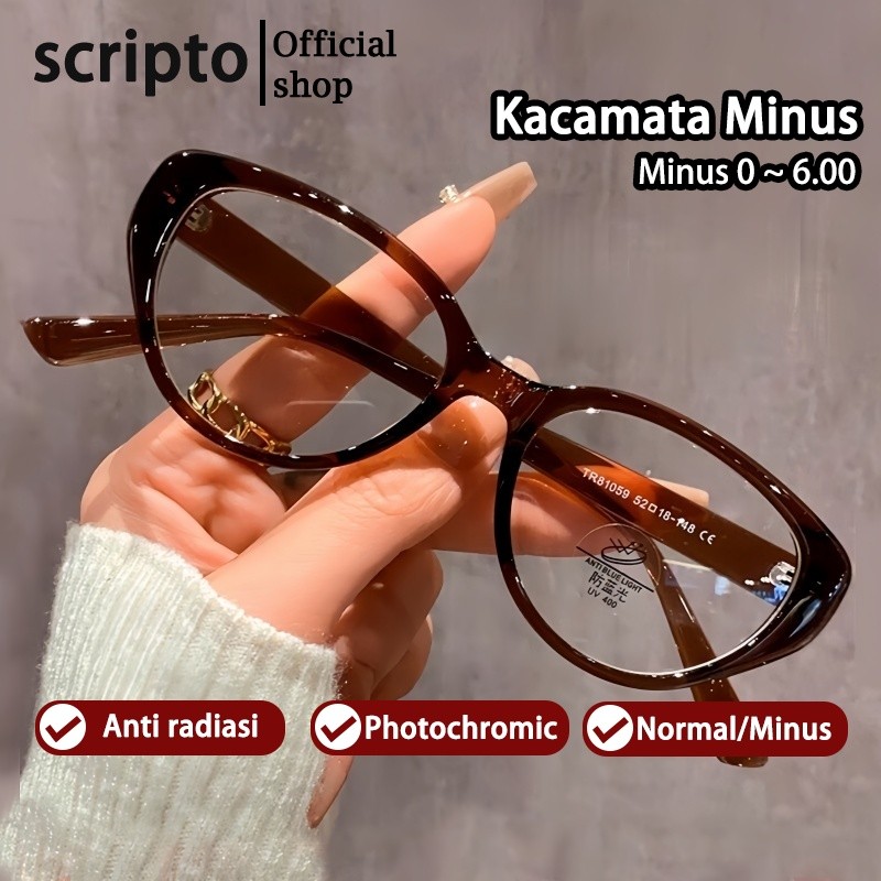 Scripto Kacamata Minus Wanita Baru 2025 Cat Eye Frame Anti Radiasi Blueray Kaca Mata Optik  TR90 Rin