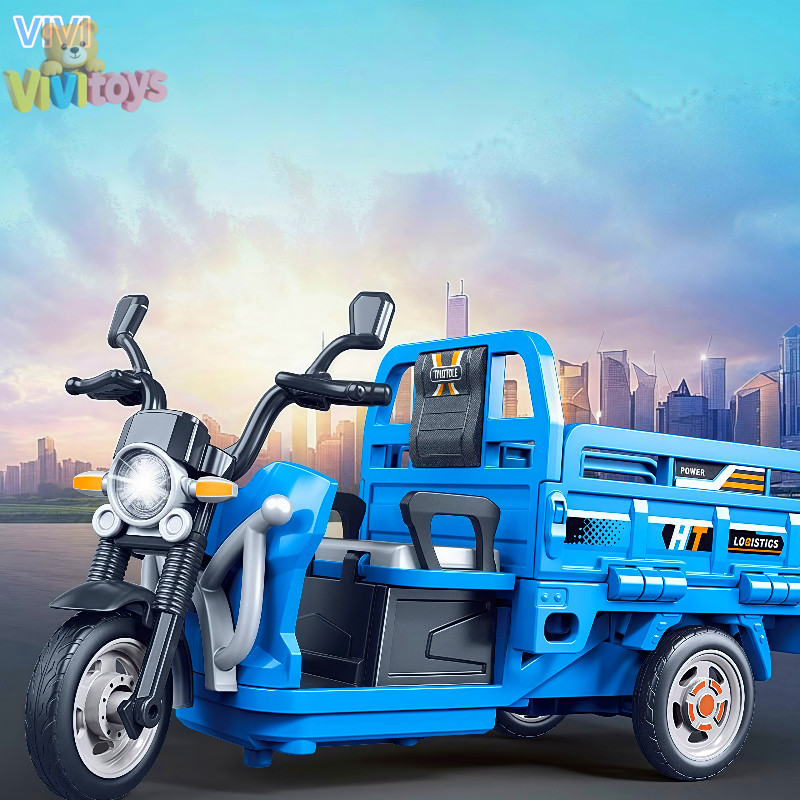 VIVItoys Mainan Motor Tiga Roda Konstruksi, Mainan Mobil Kargo Listrik dengan Fungsi Maju Mundur, Ma