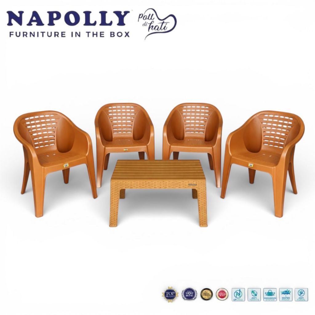 1 Set 4 Kursi Teras Tcc 500 Napolly + Meja Mapan 7045 Serbaguna Napolly Jati | kursi Tamu Plastik | 