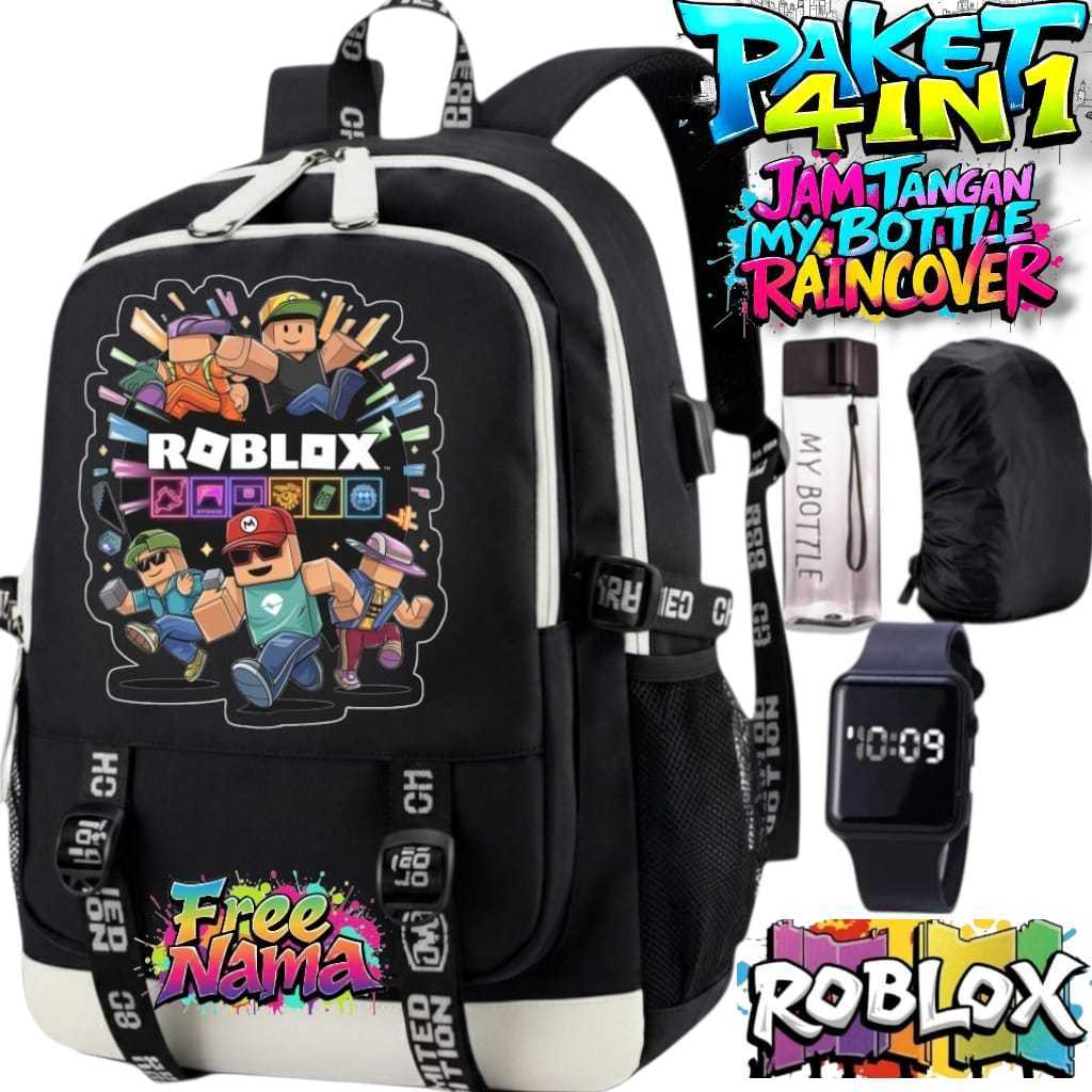 HIJAZ BAG - Tas Roblox Sekolah Anak Paket 4in1 GRATIS NAMA - Tas Punggung Anak Laki Laki SD Karakter