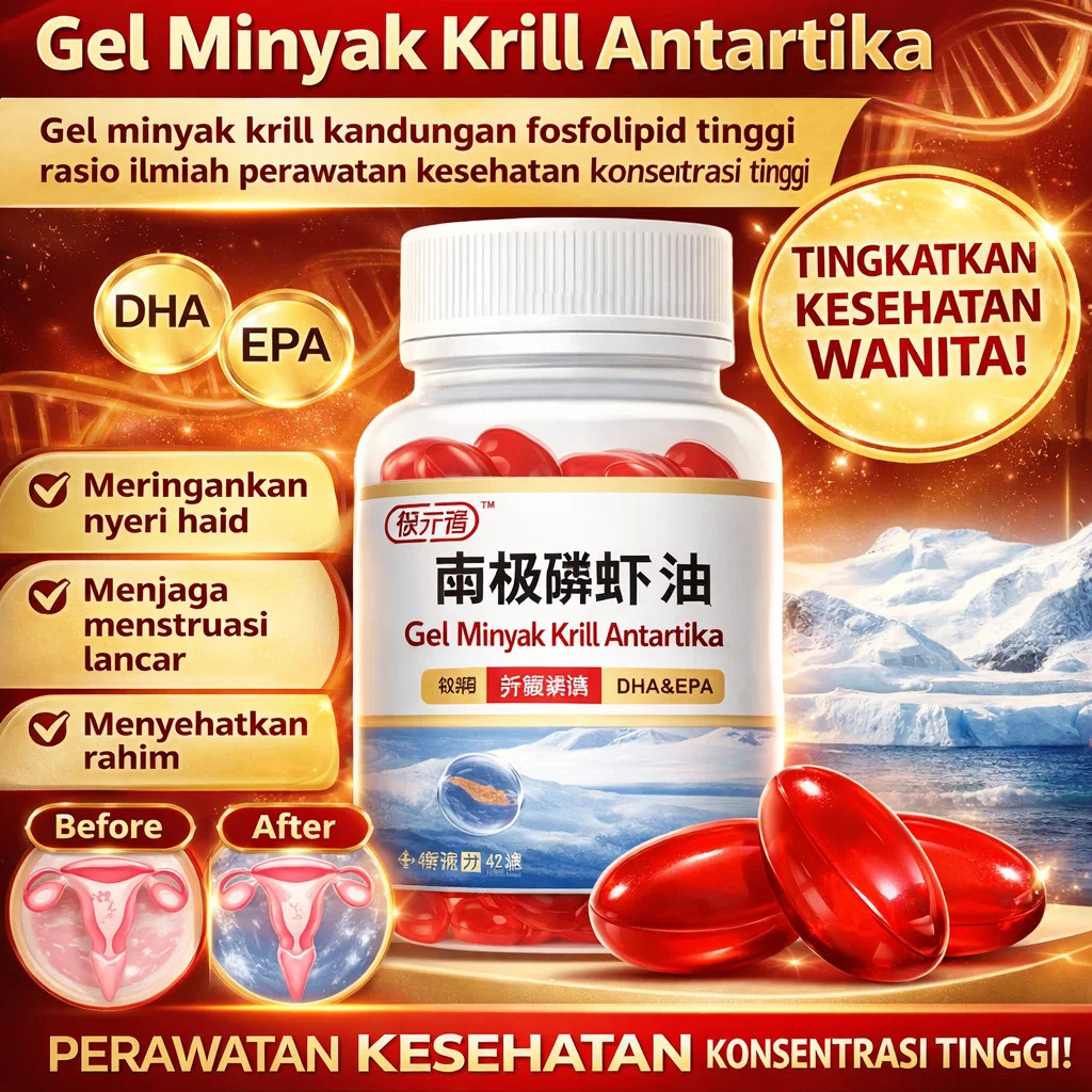 Krill Oil Astaxanthin Super Konsentrat Upgrade 1000mg – 60 kapsul softgel, Omega-3 EPA/DHA tinggi + 