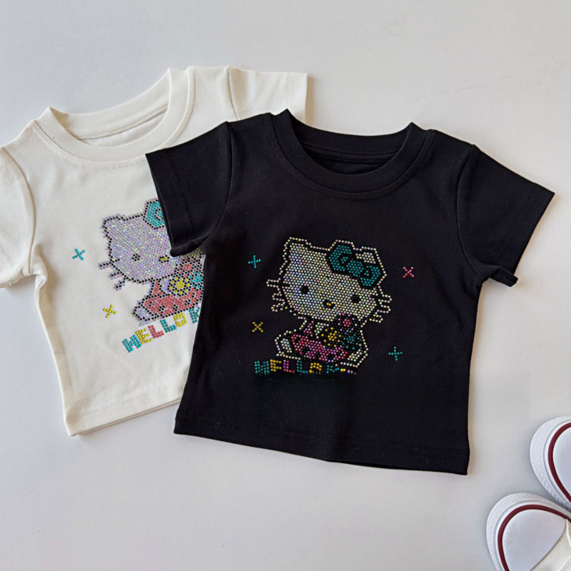 Sayap MungilKaos tipis lengan pendek elastis untuk anak perempuan