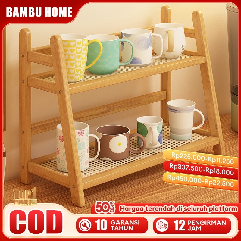 Rak Bumbu Dapur Kayu Rak Bumbu Dapur Estetik Kayu Rak Cangkir Rak Kopi Rak Dapur Rak Multifungsi