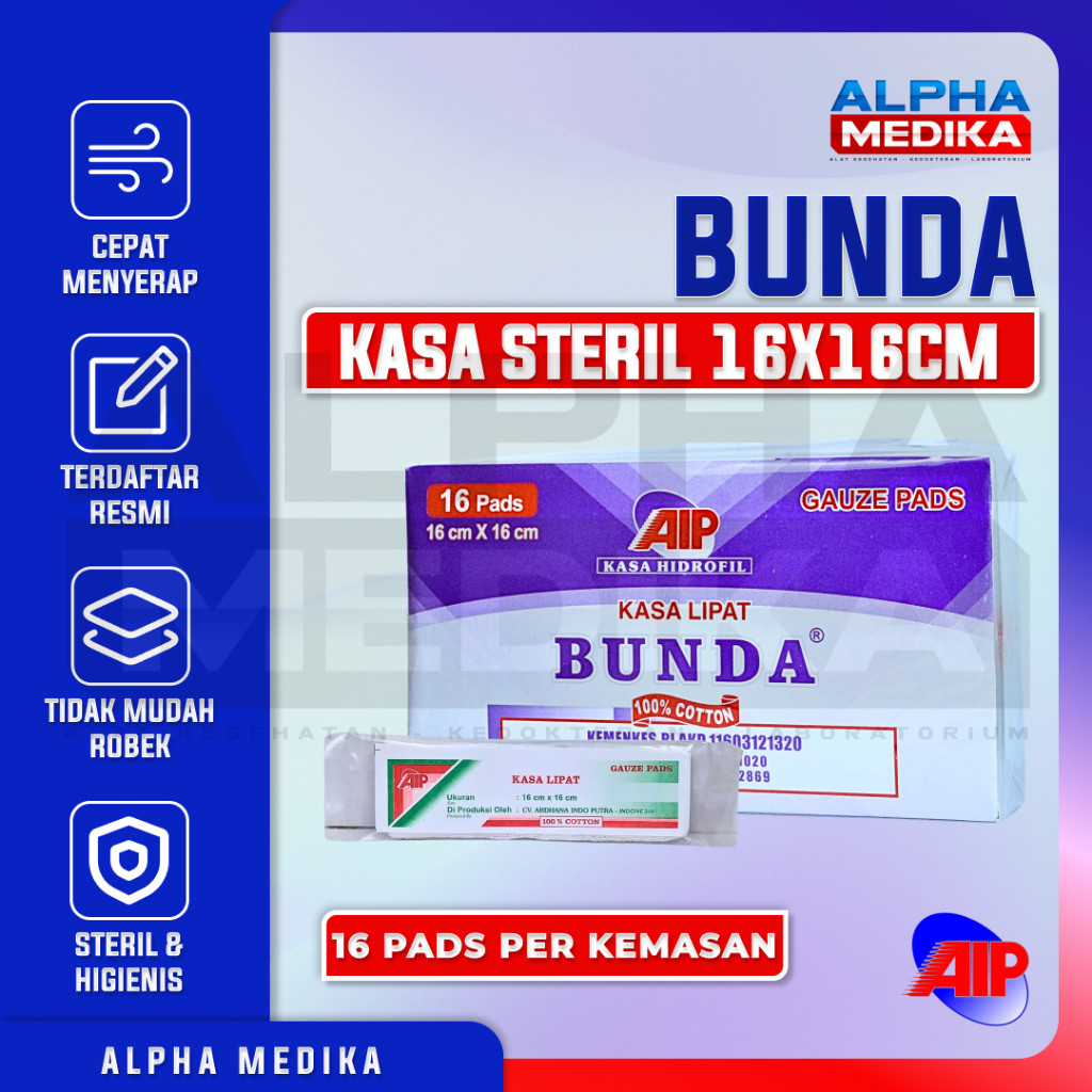 BUNDA - Kasa Steril Bunda Ungu 16x16 cm isi 16 pcs / Kasa Steril Lipat
