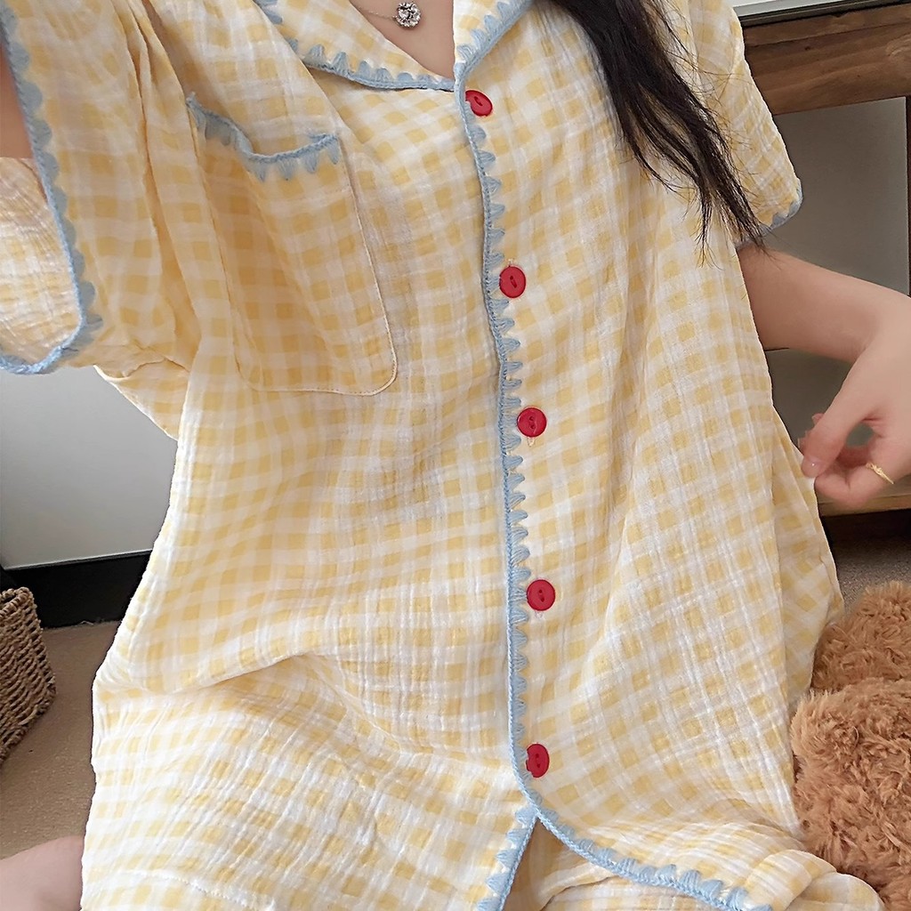 SoftHustle | Piyama Wanita Motif Kotak Square / Set Baju Tidur Katun Nyaman Premium