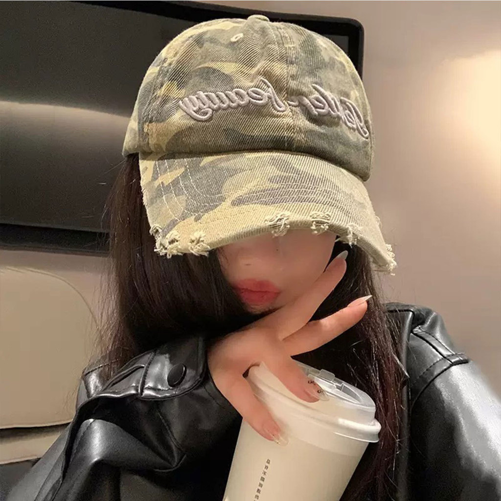 Topi Baseball Bordir Kamuflase Gaya Korea Baru untuk Wanita Merek Fashion Jalanan