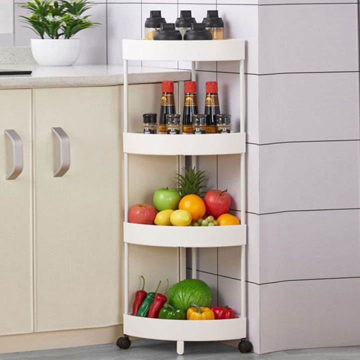 Rak Sudut Plastik 4 Susun / Rak Siku Dapur 4 Susun Kamar Mandi Serbaguna dengan Roda / Rak Sudut Dap