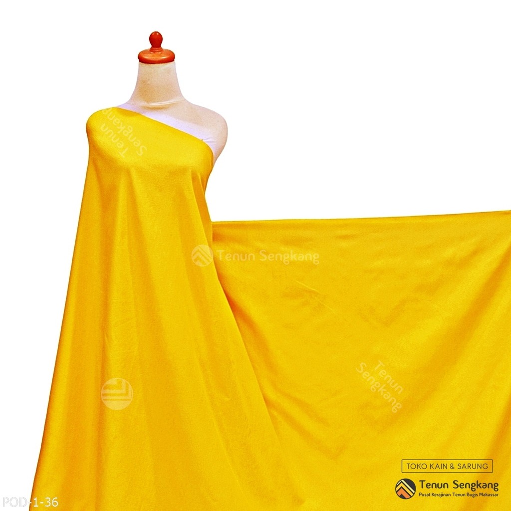Kain Tenun Dobby Polos Ketebalan Sedang Sutra Bugis Makassar Kuning - Tenun Sengkang POD-1-36