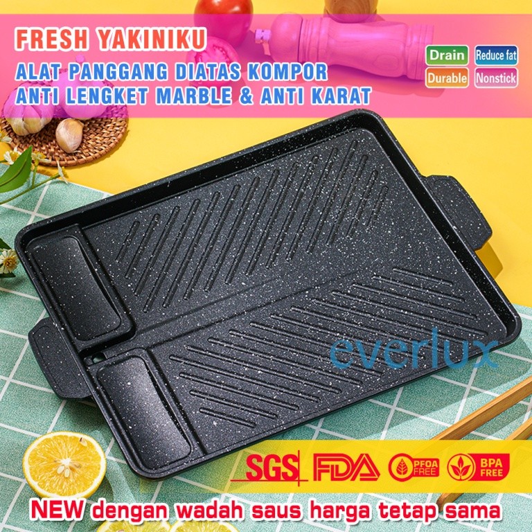 Korean Yakiniku Grill Pan Marble Coating - Alat Panggang Anti Lengket 2157 Panci Pemanggang sate dag
