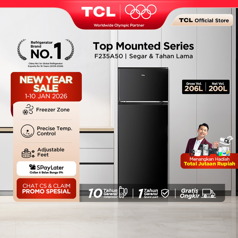 VS [BIGGER CAPACITY] ] TCL Kulkas 2 Pintu (Refrigerator) - Kapasitas 206L - Electronic Control - Adj