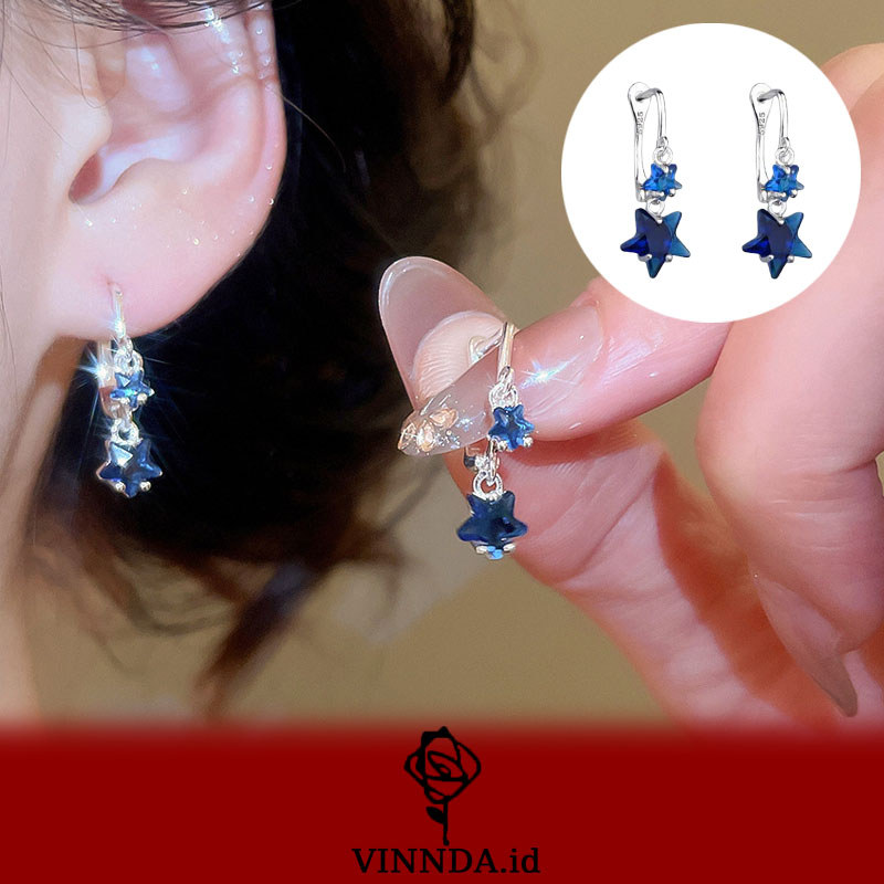 Anting Zircon Bintang Biru Retro Elegan VINNDA