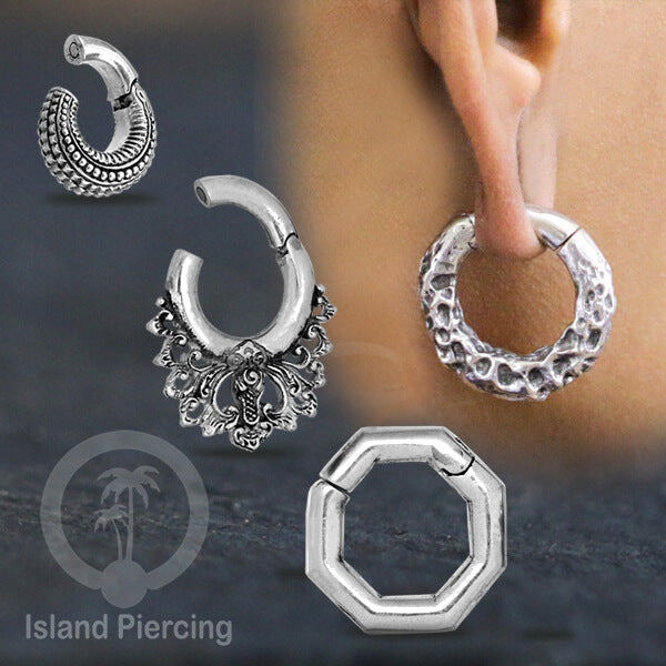 Piercing Clicker dengan magnet, Tindik telinga kuningan putih, kunci magnetik.