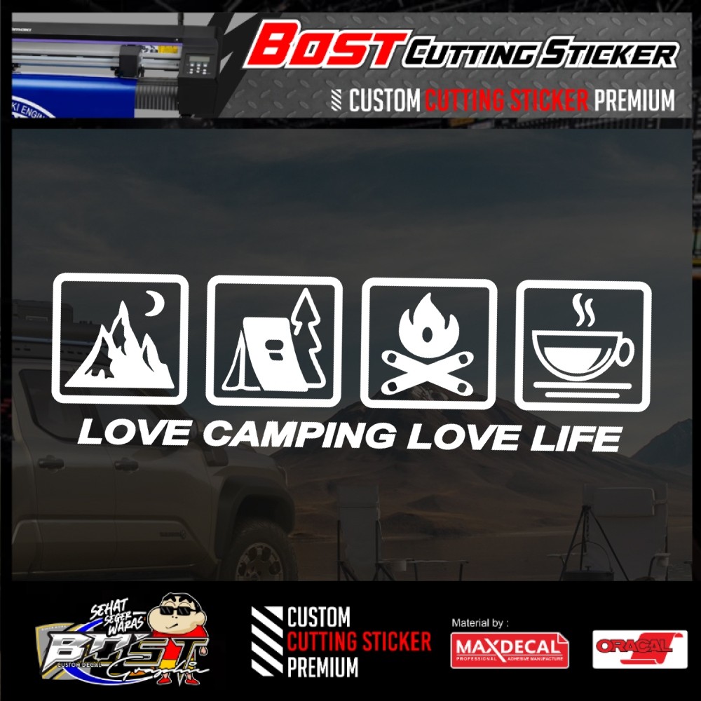 cutting sticker love camping life symbol.stiker outdoor adventure label