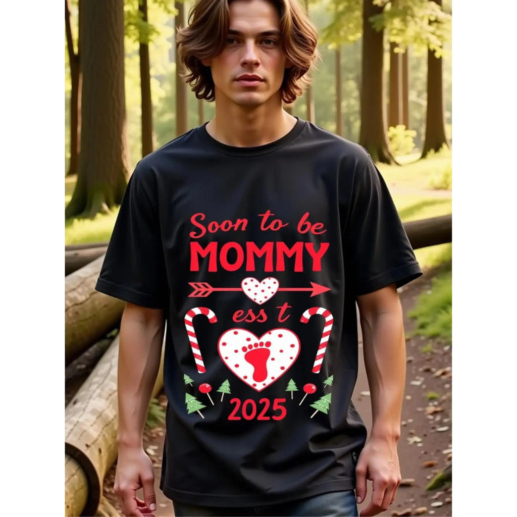 Kaos Leher Ketat Pria Lengan Panjang Tinggi 2025 Akan Menjadi Ibu Natal Pengumuman Kehamilan Fit Reg