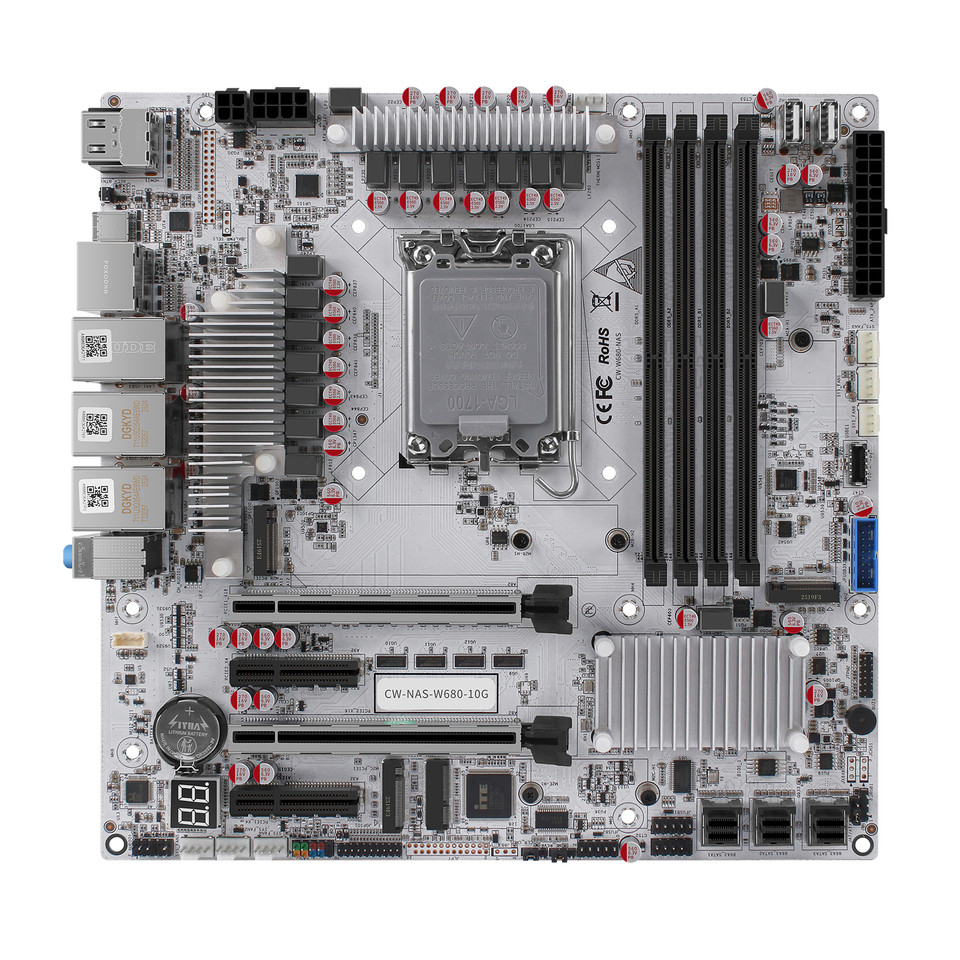 StoneStorm W680 M-ATX Motherboard LGA1700 12-Bay NAS Server, 4 U-DIMM DDR5, 3 M.2 NVMe, SATA3.0, 10G