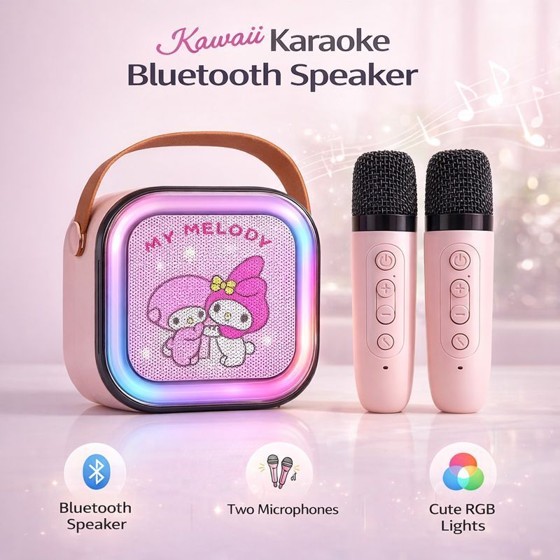 Speaker Bluetooth Karaoke Karakter Sanrio HiFi MIC RGB Portable Speaker Karaoke Bluetooth Mini