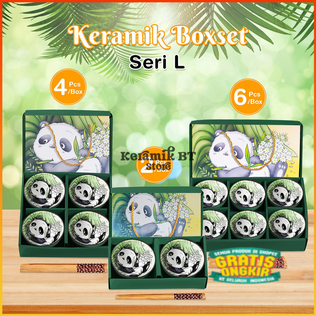 Hampers Parcel Gift Set Keramik Mangkok Boxset Seri-L keramik Souvenir Mangkok set Pola Panda Style/