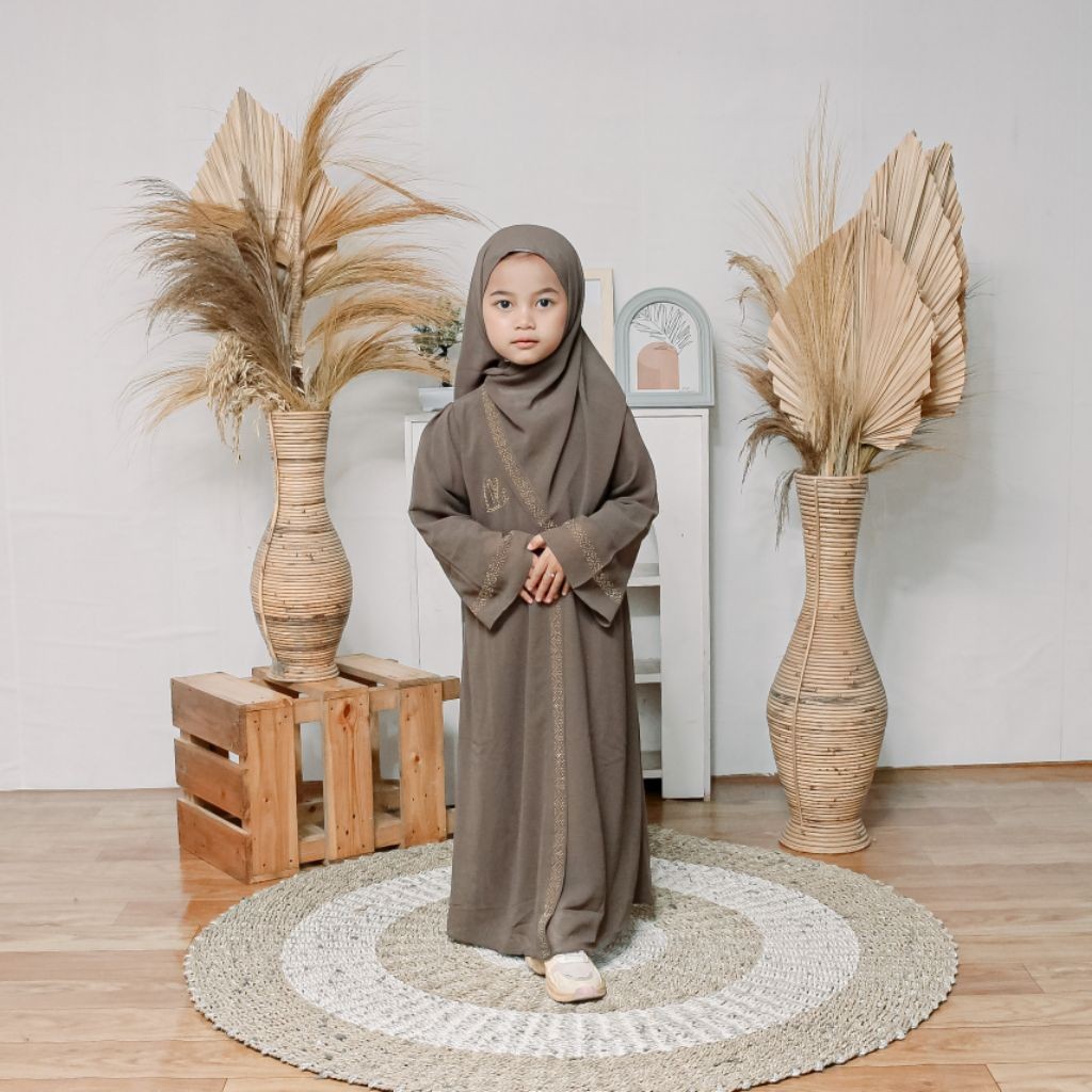 LittleMalika x Majidah Abaya Dubai Anak Full Size Bahan Ceruty Set Hijab dan Cadar Gamis Syari Canti