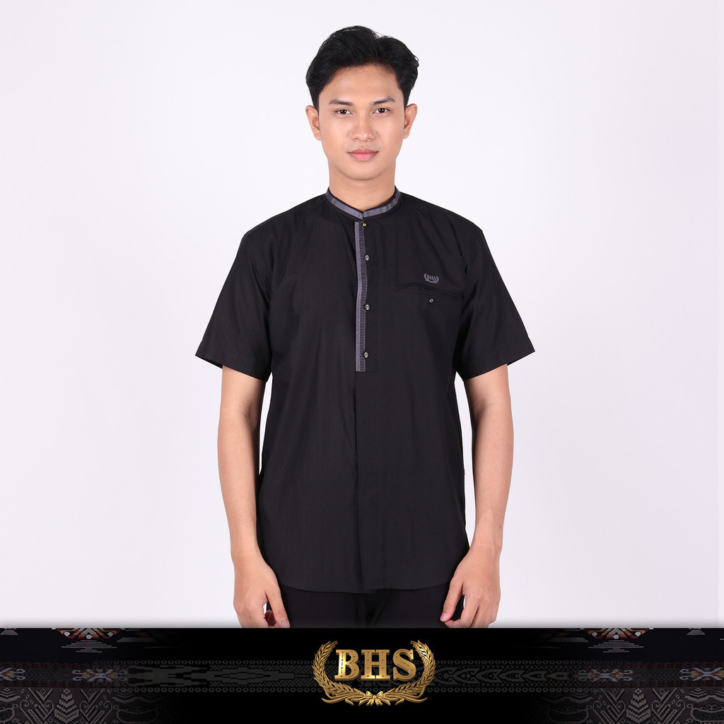 Baju Koko BHS Cosmo Talhah Black BHS Original Baju Muslim BHS