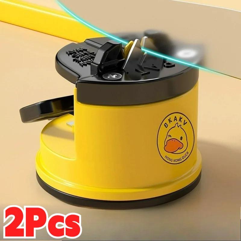 Pengasah Pisau Cangkir Hisap Otomatis Bentuk Bebek Kuning Lucu, Alat Pengasah Cepat untuk Pisau Dapu