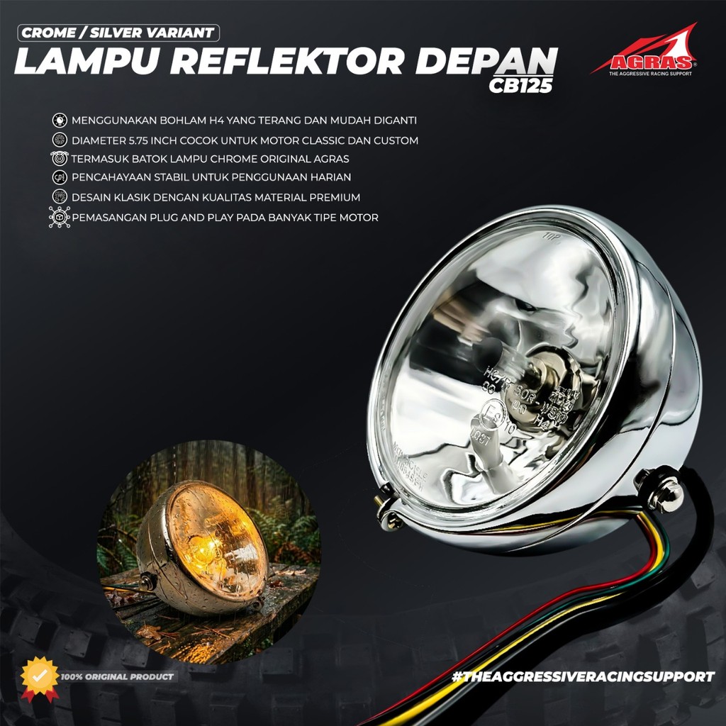 REF CB125 - Head Lamp Lampu Depan CB 125 Daymaker LED Terang Putih Lampu Depan Motor CB125 Universal