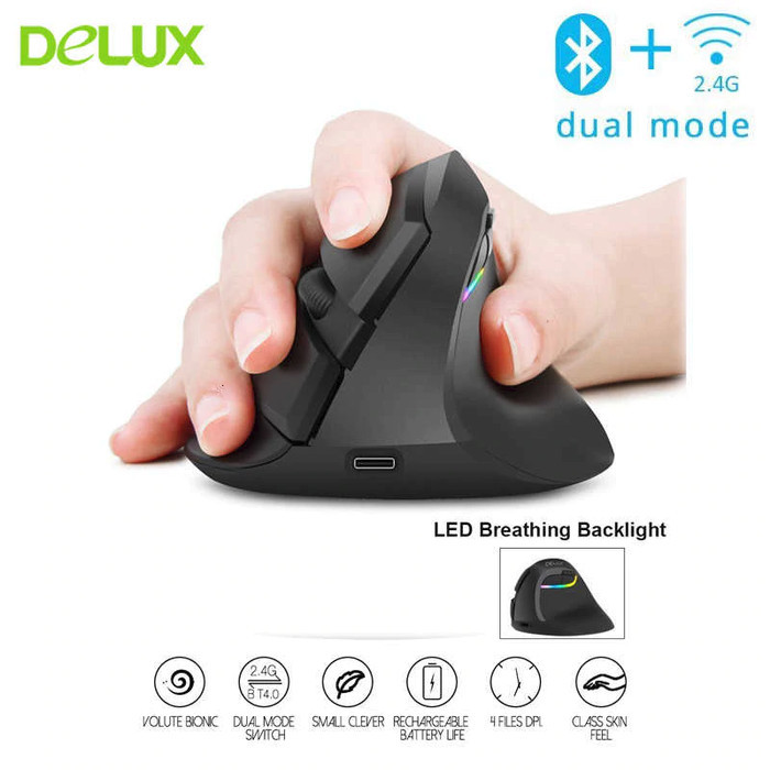 Mouse Delux M618 Mini Bluetooth Wireless Dual Mode Vertical Mouse