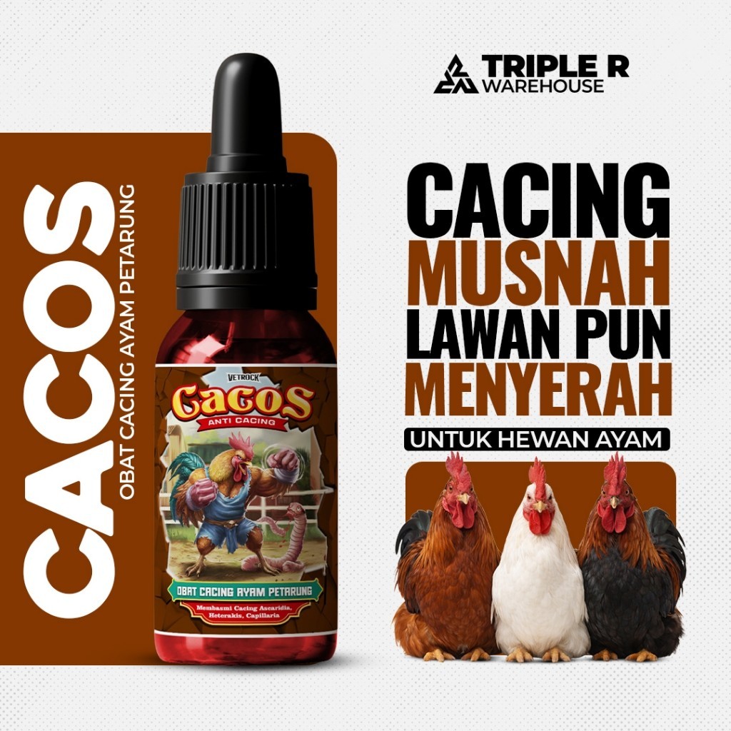 CACOS Obat Cacing Ayam Aduan – Basmi Cacing Pita, Gelang, Gilig & Cacing Usus | Obat Cacing Ayam Ban