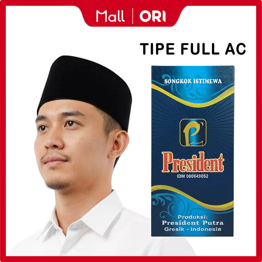 PRESIDENT – Songkok Hitam Pria PRESIDENT FULL AC Peci Songkok Hitam Polos Bahan Mika Berkualitas