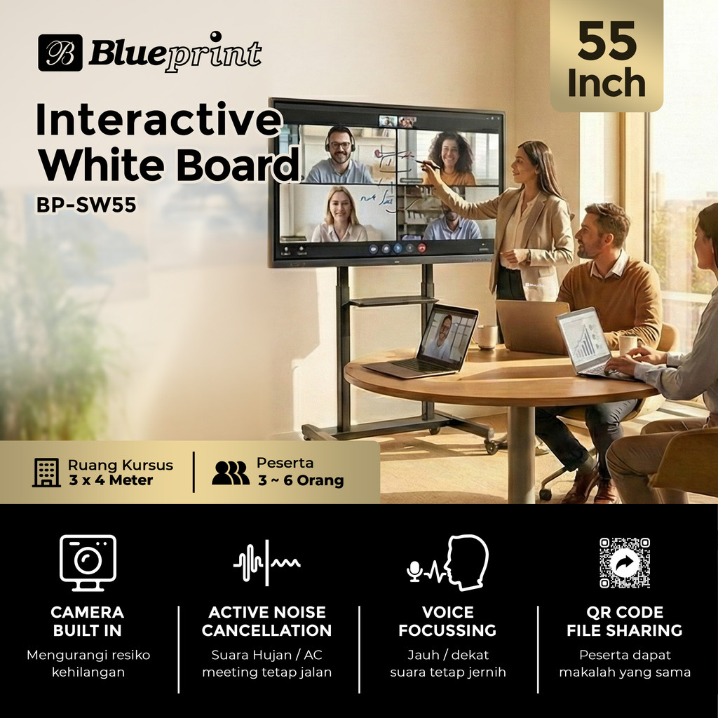 Smart Interactive Whiteboard / Interactive Flat Panel IFP 55 Inch Blueprint Meeting Board 4K + Camer