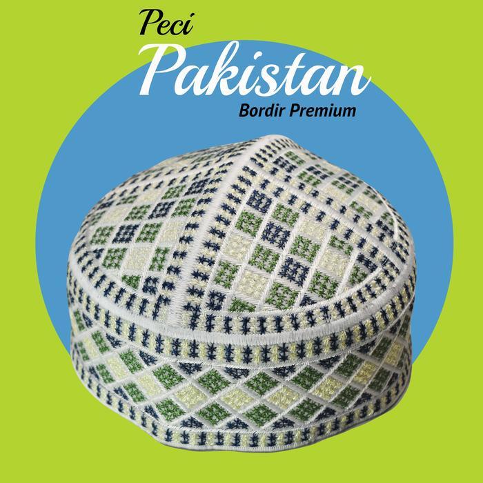 PROMO Lebaran peci pakistan bordir warna putih bordir warna hijau dan kuning harga terjangkau kualit