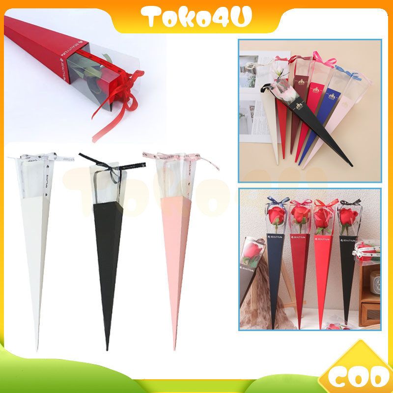 single rose box wrapping mawar/single rose flower in box cone /single rose box