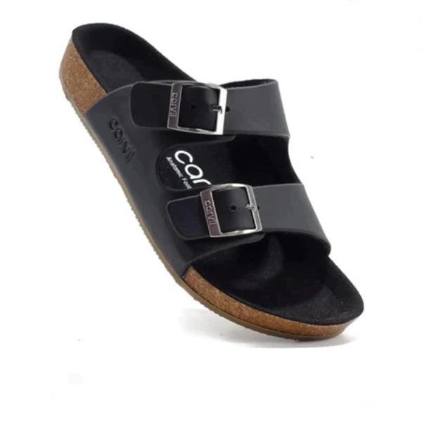 Carvil Sandal Selop Benzo 01 Casual Hitam Size 39-44 Kulit Lembut Nyaman Jepit Pria Shoes Alas Kaki 