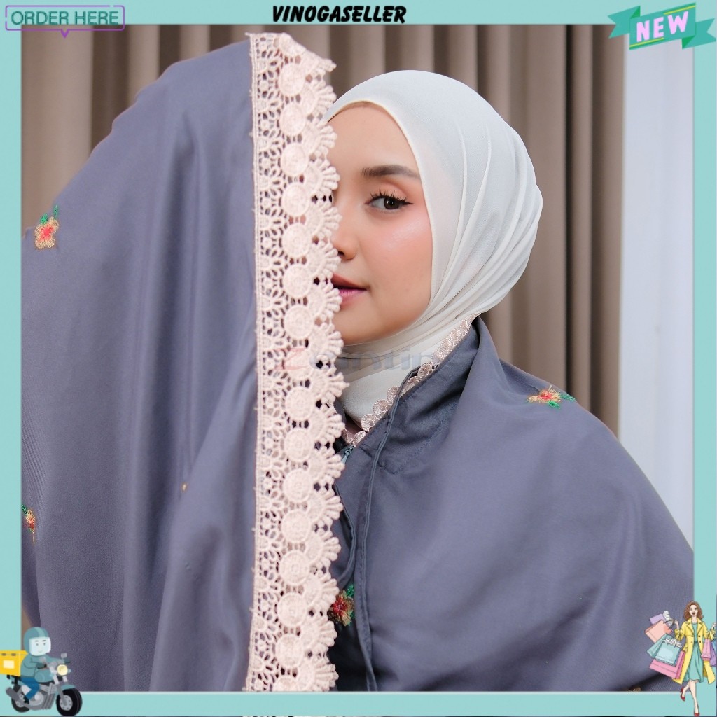 Zeintin - Mukena Dewasa Zeintin Motif Bordir Renda Travelling Fashion Wanita Muslimah Zeintin AT