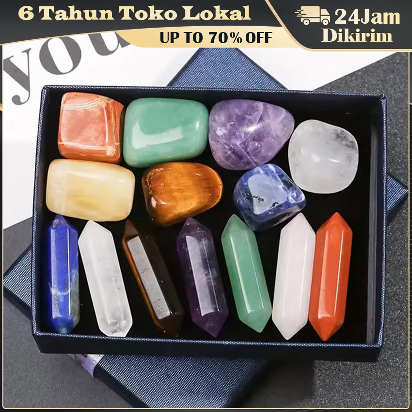 Set Kristal 7 Chakra Natural Healing Stone Gift Box / Chakra Balancing Crystal Set untuk Meditasi, R