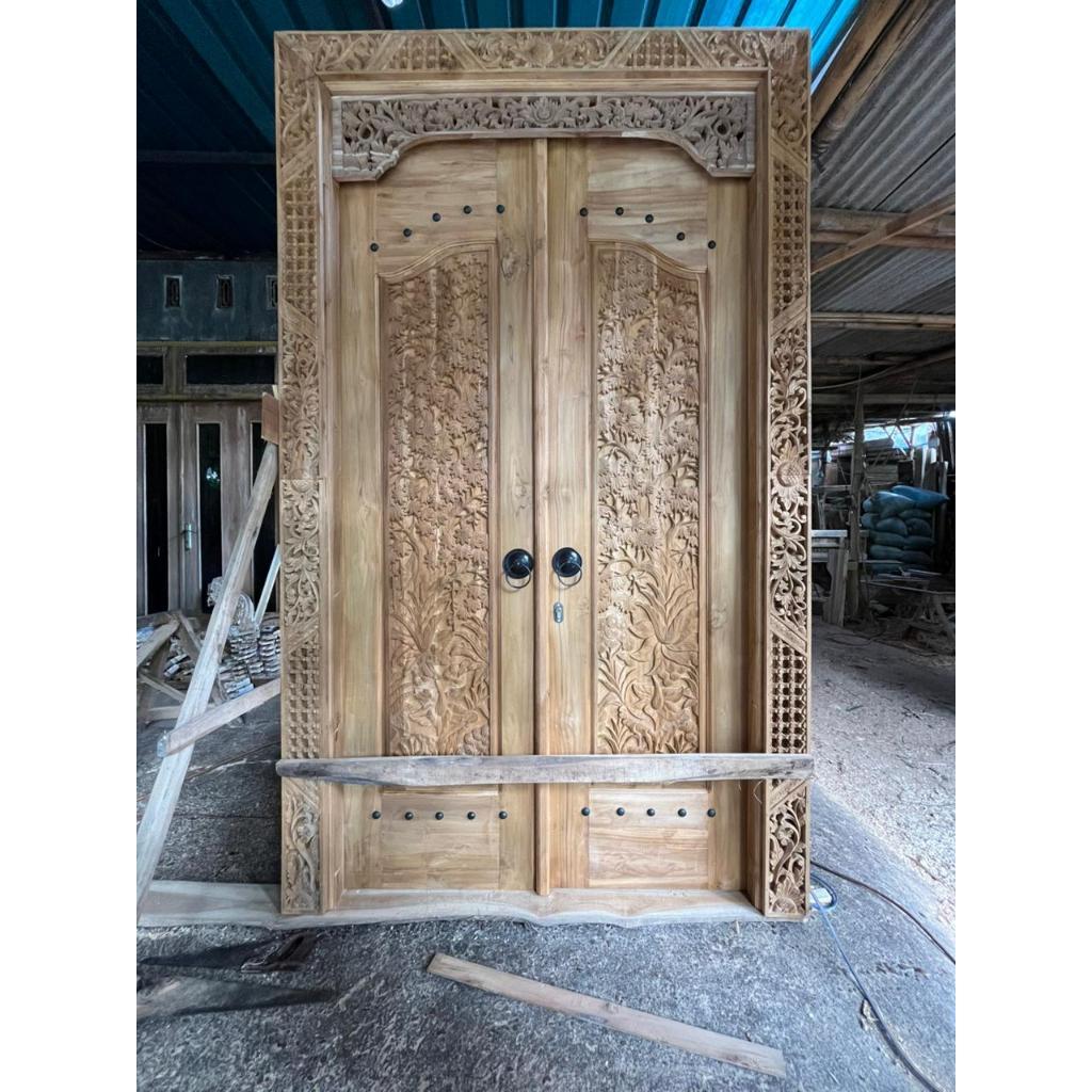 Gebyok Ukir Jepara Pintu Kayu Jati Motif Minimalis Pintu Relif Tanpa Mahluk Hidup L150 x Tinggi 250 